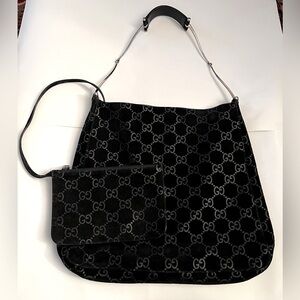 Gucci leather/velour reversible shoulder bag